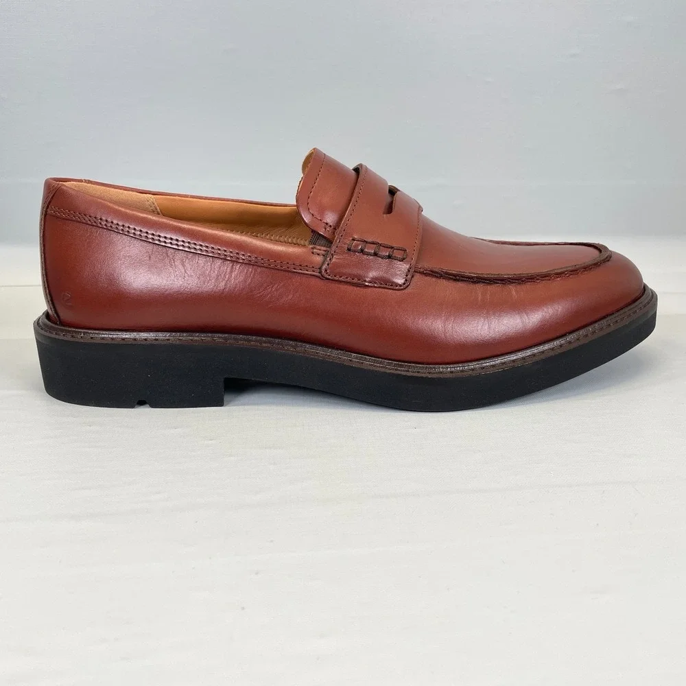 Ecco Metropole London Penny Loafers Mens Size 42 US 8 Brown Leather Dress Shoes